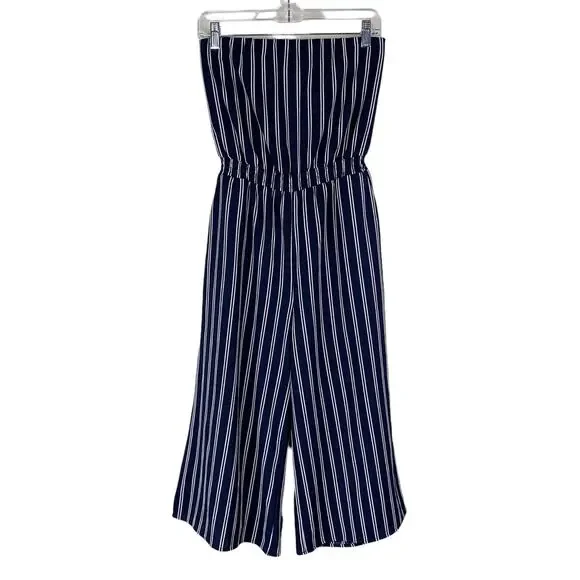 Lulus Jumpsuit Saltwater and Sun Navy Blue Striped Strapless Midi Women’s M - Picture 4 of 13
